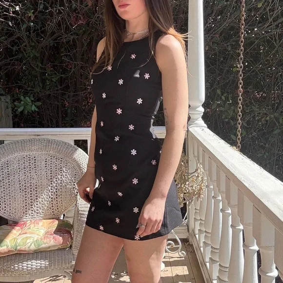 Floral Black Mini Dress - Picture 3 of 4